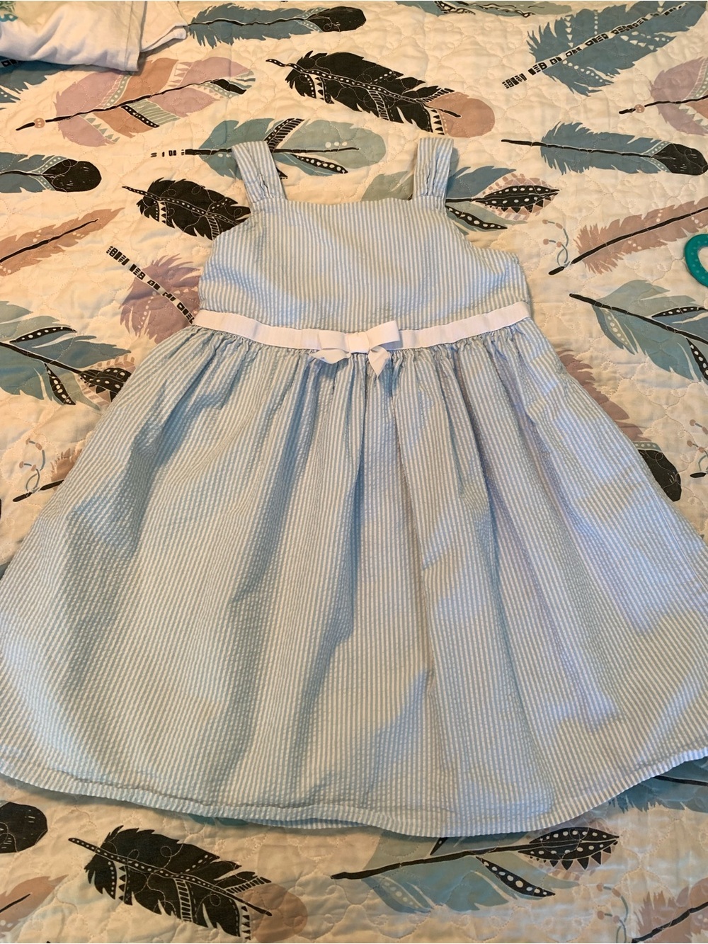 Classic Girls' Light Blue Seersucker Dress with Bow
